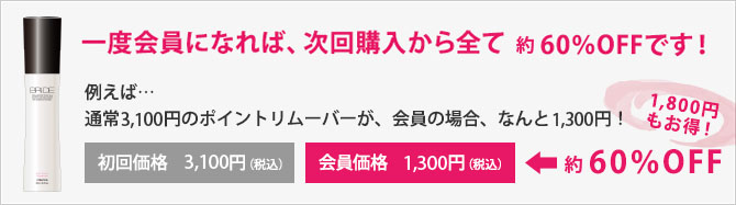 一度会員になれば、次回購入から全て6割引です！